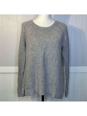 LOFT Pullover Crewneck Knit Sweater Women Size M Cotton Wool Blend Knit Gray